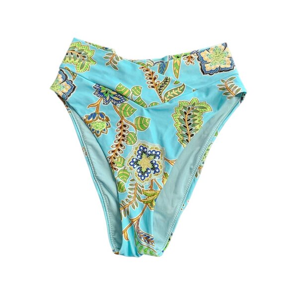 Aerie Crossover Waist High Cut Cheeky Bikini Bottoms, Tropical, Resort, Size S - Picture 1 of 5
